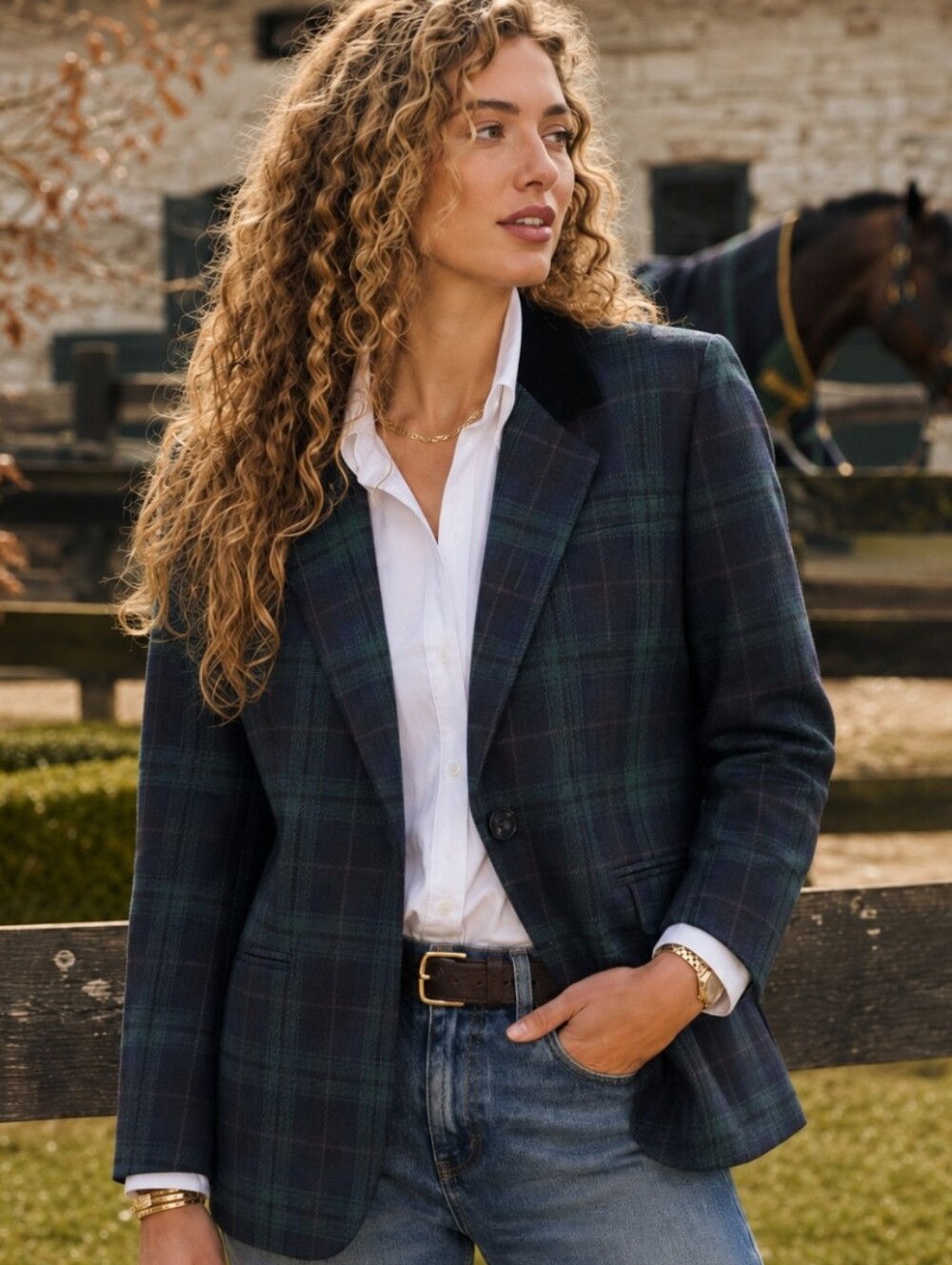 Vintage Sag Harbor Wool Blend Blazer Tartan Blackwatch